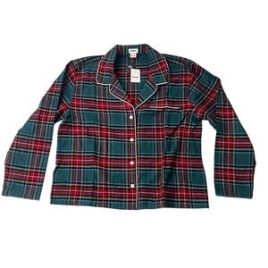 NWT J.Crew Red Green Tartan Flannel Pajama Top L Classic Long Sleeve Sleep Shirt